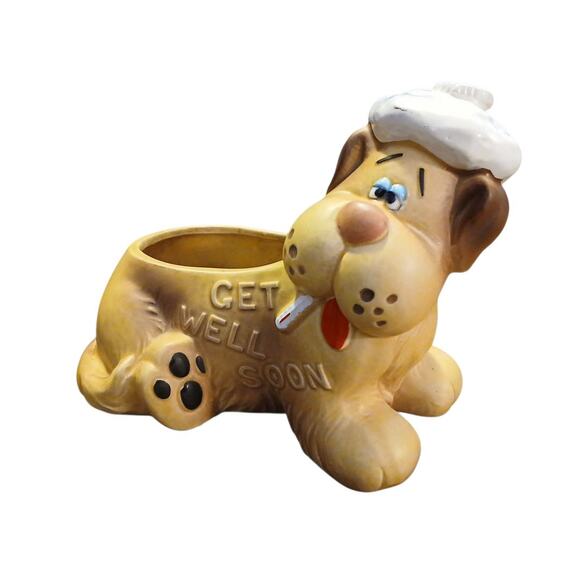 Lefton Other - Vintage Lefton #5712 Get‎ Well Ceramic Hound Dog Planter Gift 6"Lx5"Tx4"W